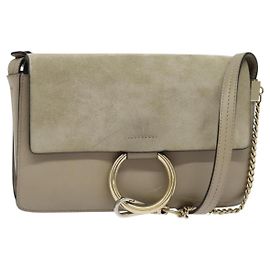 Chloé Bolsa de Ombro Faye em Couro e Suede - Pequena Bege