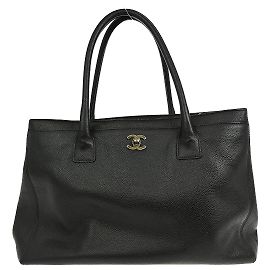 Chanel Cerf Executive Tote Leather Medium Black