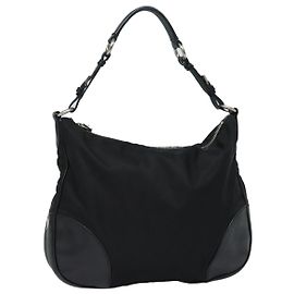 Prada Hobo Zip Tessuto in Pelle Grande Nero