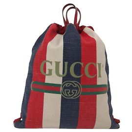 Gucci Logo Drawstring Backpack Striped Canvas Large Multiple colors