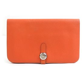 Carteira longa de couro Dogon GM da Hermès em laranja Laranja