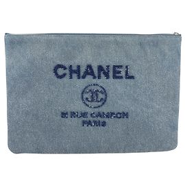 Chanel Deauville Denim Sequin Clutch Bag Blue