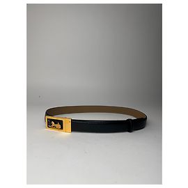 Céline Schwarzer Leder-Gürtel mit Vintage Celine Paris Wagenlogo Schwarz
