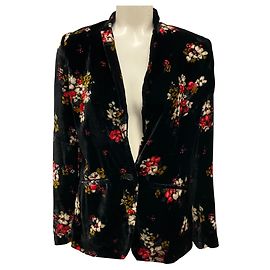 Forte Forte Black / Red Multi Autunno Floral Velvet Blazer Black