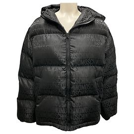 Giacca puffer nera con cappuccio e logo Moschino Couture Nero
