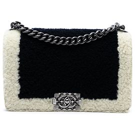 Chanel Nero Vecchio Medio Bicolore Shearling Boy Flap Nero
