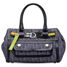 Dior-Dior Blue Diorissimo Trotter Denim Flight Handle Bag-Blue,Dark blue