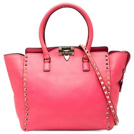 Valentino Pink Medium Leder Rockstud Doppelgriff Tote Pink