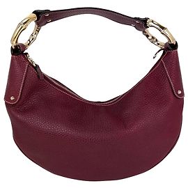 Bolsa hobo de couro bordeaux com anel de bambu meia-lua Gucci Vermelho Bordeaux