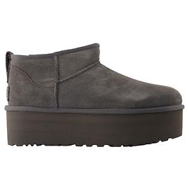 Botas Ankle Ultra Mini Plataforma Clássicas - UGG - Couro - Cinza Cinza
