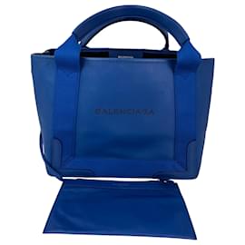 Balenciaga-Balenciaga Calfskin S Navy Cabas Blue Tote and Pouch Set-Blue