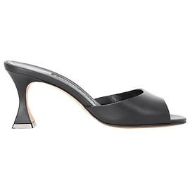 Manolo Blahnik Jadarona Mule Sandals in Black Leather Black
