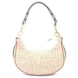 Céline Celine AVA Medium Canvas Leather Shoulder Bag Brown Beige
