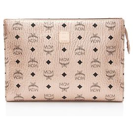 MCM Metallic Visetos Medium Zip Pouch Golden Metallisch