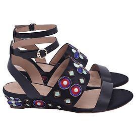 Sandali con zeppa Estella di Tory Burch in raso nero Nero