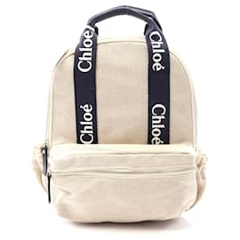 Chloé Chloe Canvas Backpack Beige/Navy Brown Beige