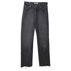 Jeans rectos de cintura alta Levi's Ribcage en denim de algodón gris Gris