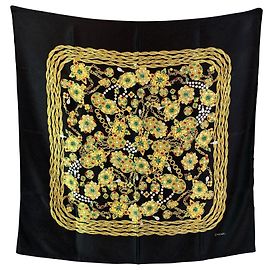 Chanel Bufanda de seda negra vintage con estampado de joyas Negro