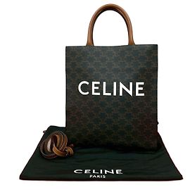 Céline Sac 2way Celine Triomphe Vertical Cabas Small en cuir Marron Noir