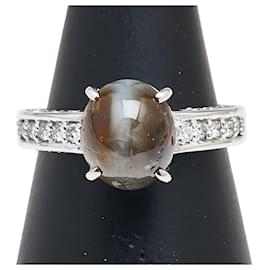 Autre Marque-Au750 White Gold Cat's Eye Ring-Silvery