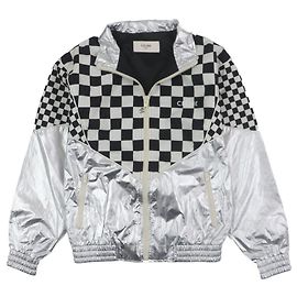 Céline Celine Blouson Loose Checkerboard Jacket Black Silvery White