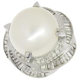 Autre Marque-Pt900 Platinum Pearl Diamond Ring-Silvery