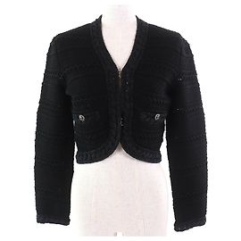 Chanel COCO Mark Button Baumwollcardigan Schwarz