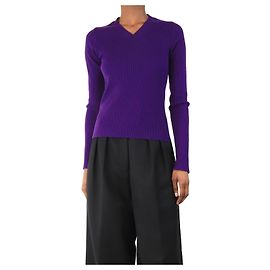 Bottega Veneta Lila gerippter V-Ausschnitt Stricktop - Größe XS Lila