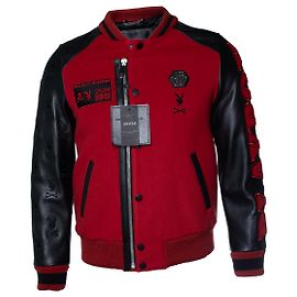Philipp Plein, bomber playboy de lã e couro Preto Vermelho