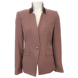 Veronica Beard Red Multi Upcollar Dickey Plaid Blazer Red