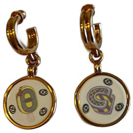 Boucles d'oreilles Hermès Funny Ice Cream en émail doré rose Doré