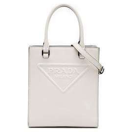 Bolsa mini de couro macio branco com logo Prada Branco