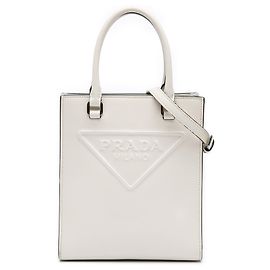 Sac à main en cuir souple blanc mini avec logo Prada Blanc