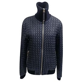 Dolce & Gabbana Zipped Quilted Down Jacket in Navy Blue Polyamide Blue Navy blue