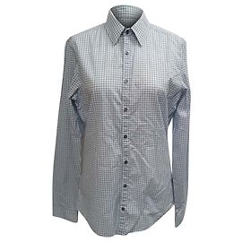 Camicia button-down Gucci in cotone a quadri blu chiaro e bianco Blu Blu chiaro