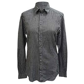 Camicia a bottoni in vichy nera e bianca in cotone di Dolce & Gabbana Nero