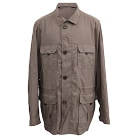 Ermenegildo Zegna-Ermenegildo Zegna Patch Pocket Detail Button Front Jacket in Brown Cotton-Brown,Red