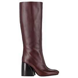Botas de cuero burdeos de caña alta con tacón bloque Chloé Roja Burdeos