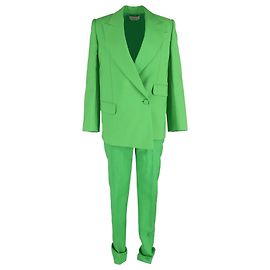 Alexander McQueen Double-Breasted Blazer with Trousers in Green Wool Green
