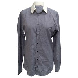 Camisa de botão em gingham azul e branco de algodão Gucci Azul