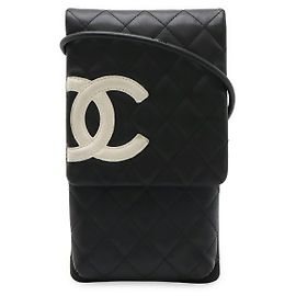 Bolsa de ombro em couro de bezerro da linha Cambon da Chanel Preto Branco