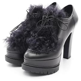 Louis Vuitton-Louis Vuitton Leather Fur Booties-Black