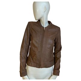 Mango Echte braune Lederjacke – Chic Biker-Geist ✨ Dunkelbraun