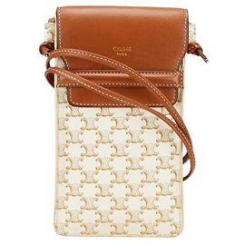 Céline Bolsa de ombro Celine Triomphe com capa para telefone Marrom Branco