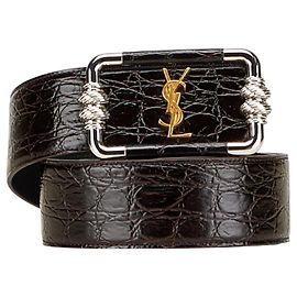 Saint Laurent Crocodile Embossed Belt Black