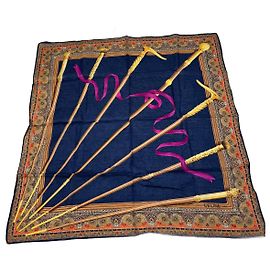 Autre Marque Sciarpa Barocca Vintage Celine Oro Blu Marino Blu navy