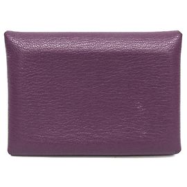 Hermès Hermes Calvi Duo Chevre Leather Card Case in Purple Purple