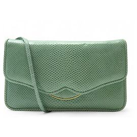 JUDITH LEIBER GREEN LIZARD LEATHER HANDBAG WITH SHOULDER STRAP CLUTCH Green