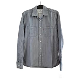 Levi's-Levi's men's shirt size S / 36 blue with white stripes long sleeves 100% cotton Levi's-White,Blue
