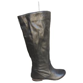 Diesel Black Leather Studded Boots Black